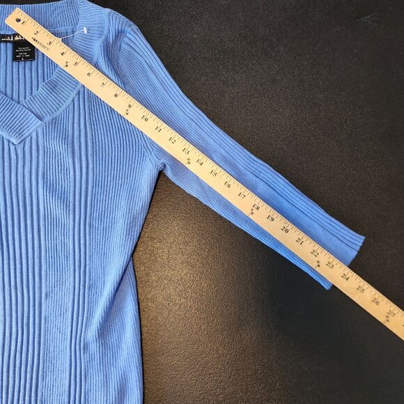 United States Sweaters Ribbed 3/4 Sleeve V-Neck Tunic Sweater Blue Large NEW NWT - Picture 10 of 10